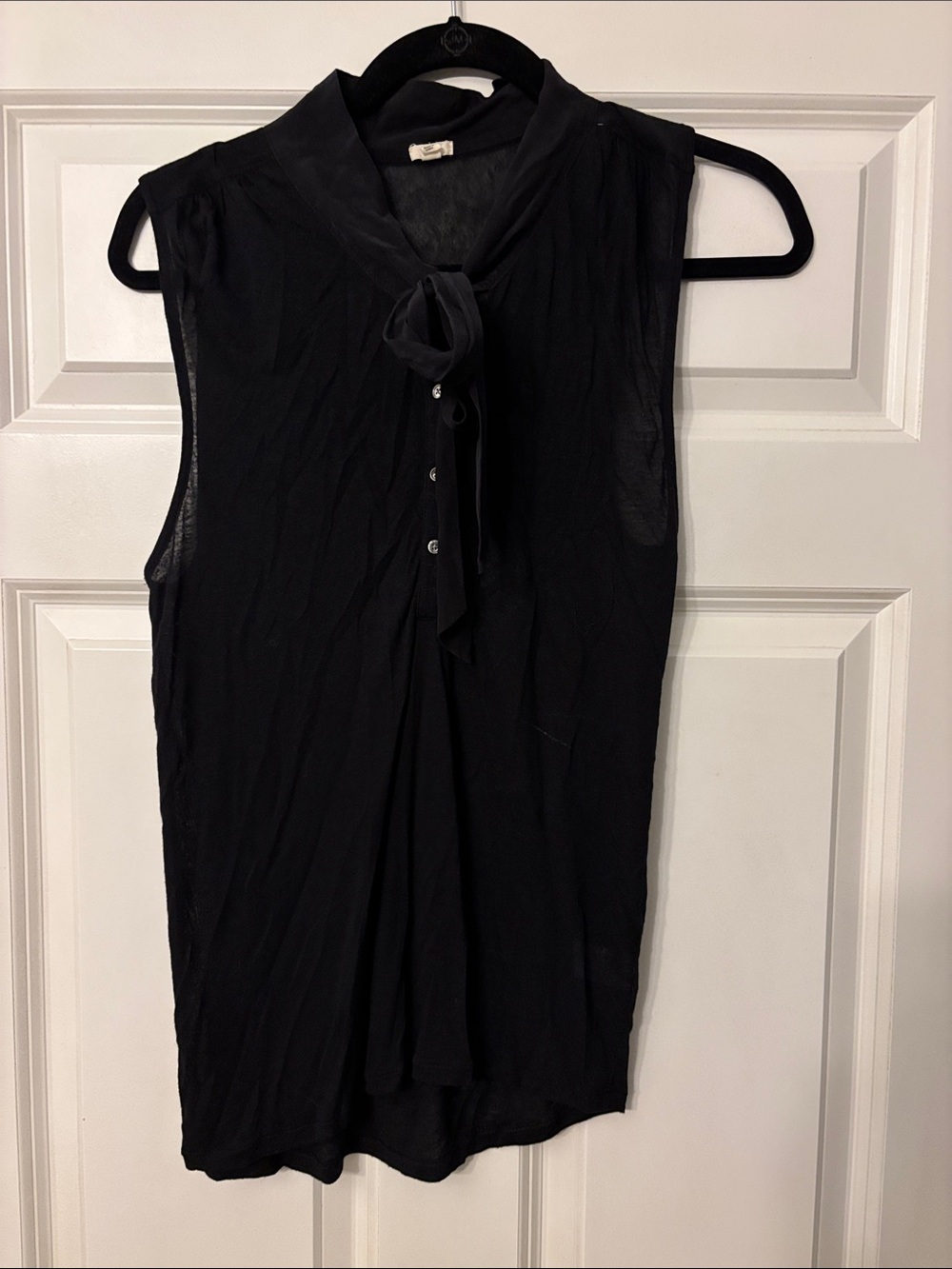 J. Crew Factory Black Sleeveless Tie-Neck Blouse